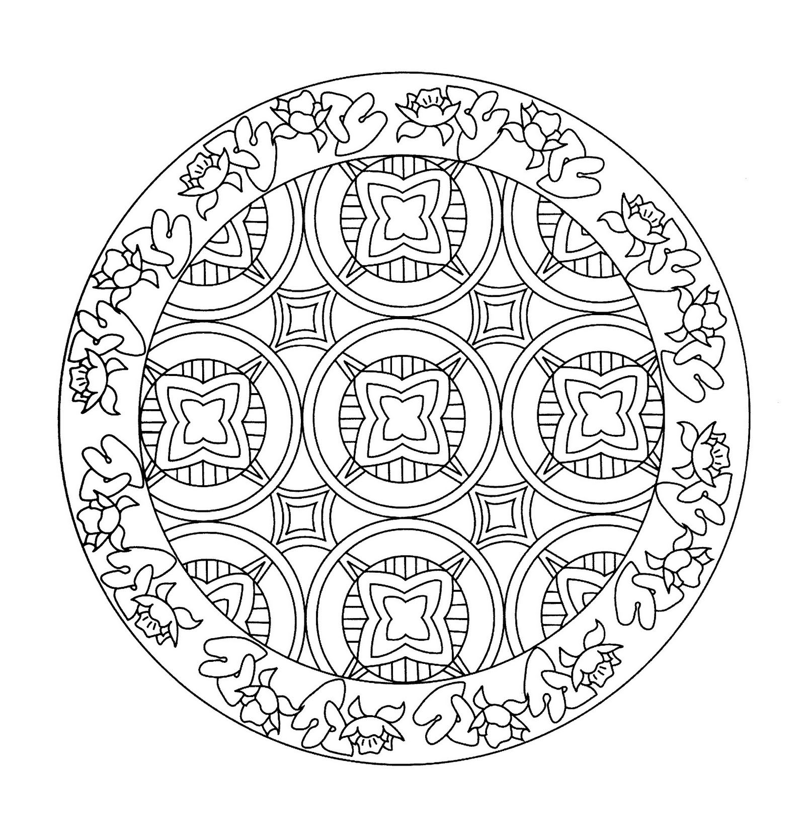 Mandala drawing with geometric patterns and vegetal elements. Prepare your most beautiful shades of green and other colors to color this beautiful and exclusive coloring page, special for lovers of Mandalas and Nature !